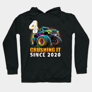 Monster Truck 4 Year Old Boys 4th Birthday Party Born 2020 Hoodie